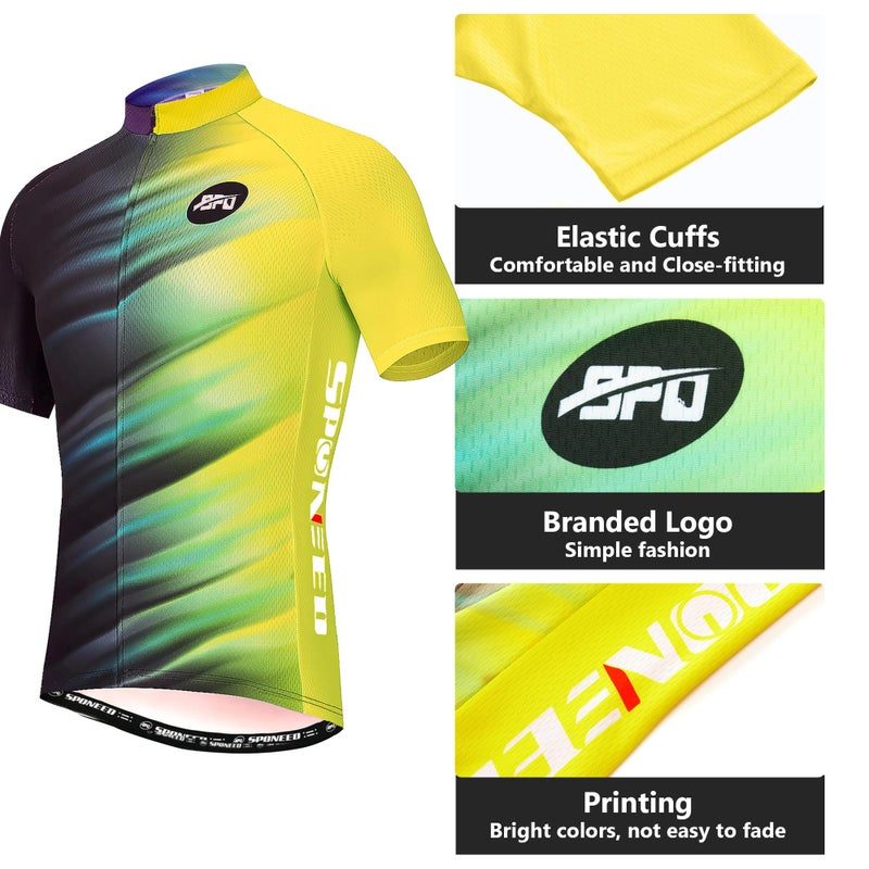 sponeed Bike Shirts Jacket Bicycle Jerseys Full Zipper Short Sleeves Polo Cycle Wear US XL Black Yellow - Image 2